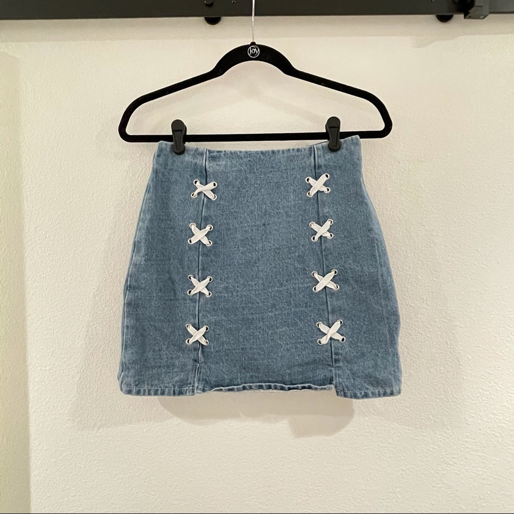 Denim skirt with lace up details